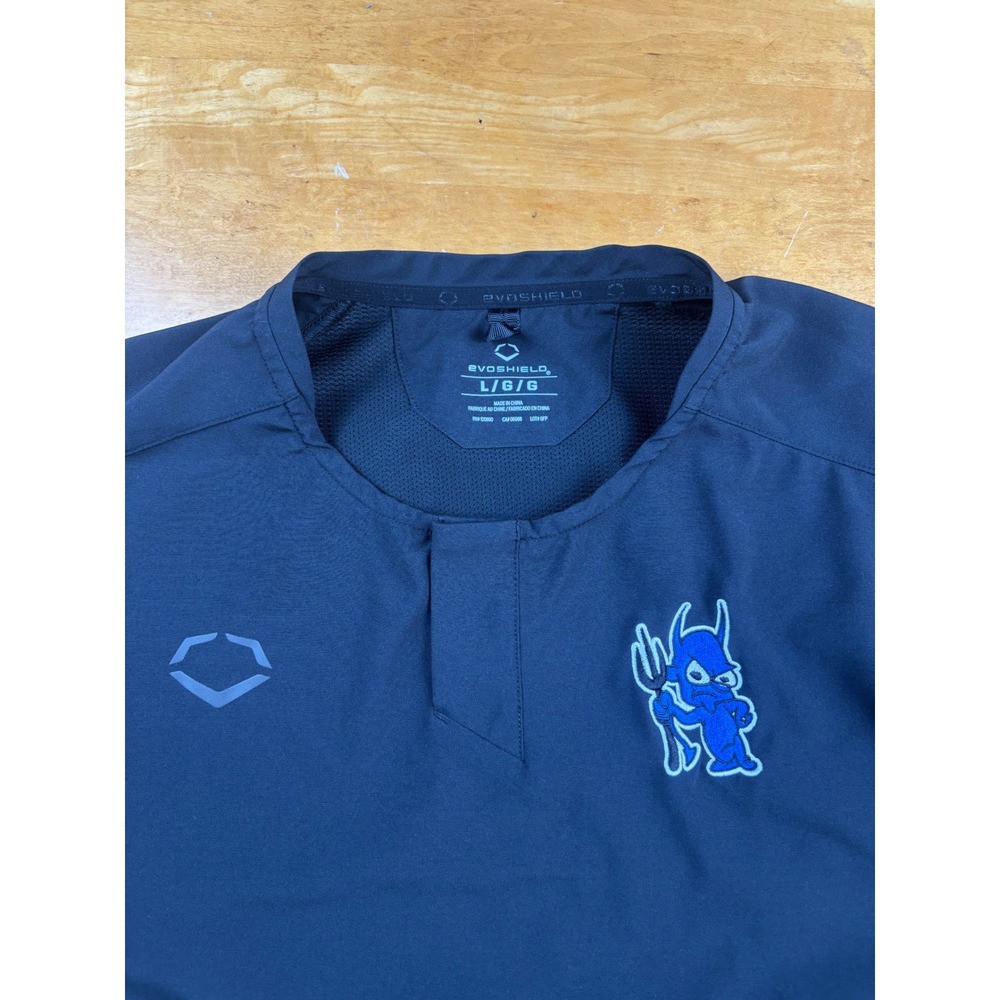 EvoShield‎ Mens Navy Blue Short Sleeve Baseball Cage Jacket Blue Devil Mascot L